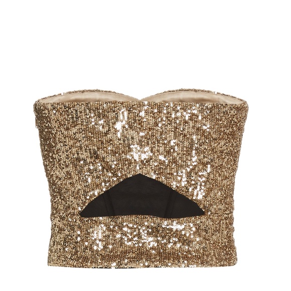 SEMSEM Cutout Gold Sequin-Embellished Tulle Bustier Sz M - Picture 5 of 8